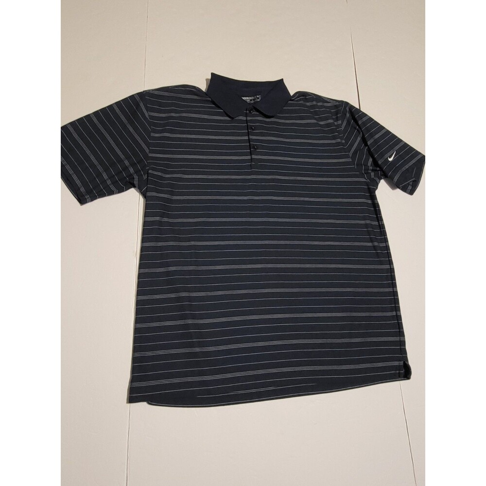 (#16) Nike Golf Fit Dry Mens Polo Shirt Blue With Stripes Short Sleeve SZ  Men L